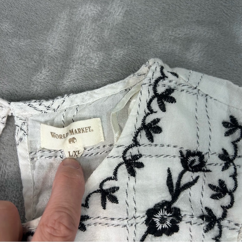 World Market Embroidered Peasant Dress Women L XL Cottage Boho Cotton minimalist - Picture 4 of 10